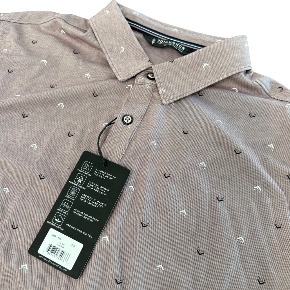 7Diamonds Dalton Performance Polo Mens Large Dusty Rose Geometric Pima SMP-1475
